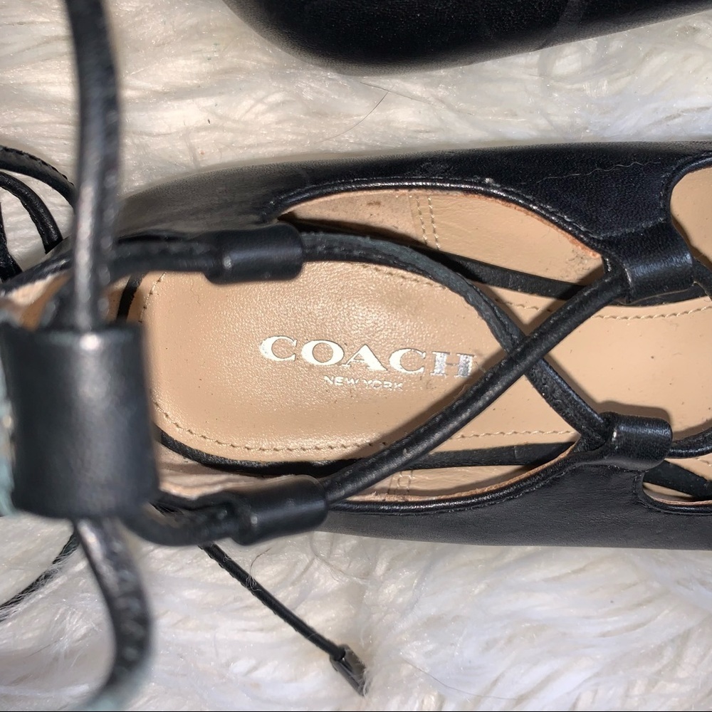 Coach Justine Black Leather Lace Up Ballerina Pointed Flats - Picture 7 of 13